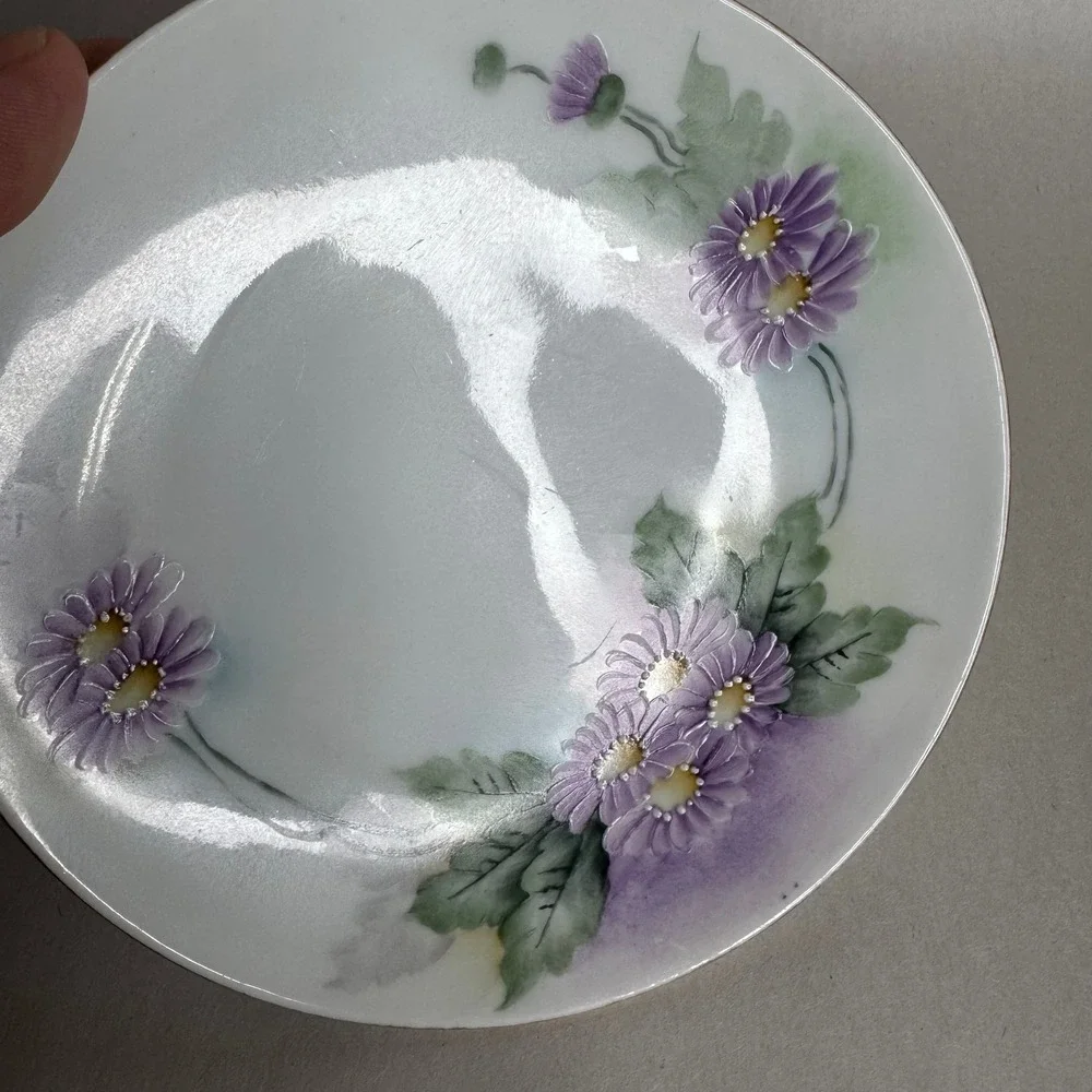 Antique Austria Porcelain Salad‎ Plate Purple Gold Rim 8.5